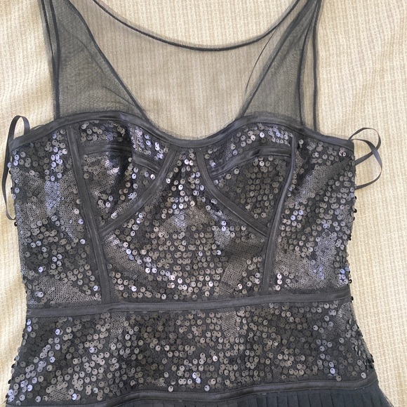 BCBG Black Mesh Sequence Pleated Dress - Picture 5 of 13